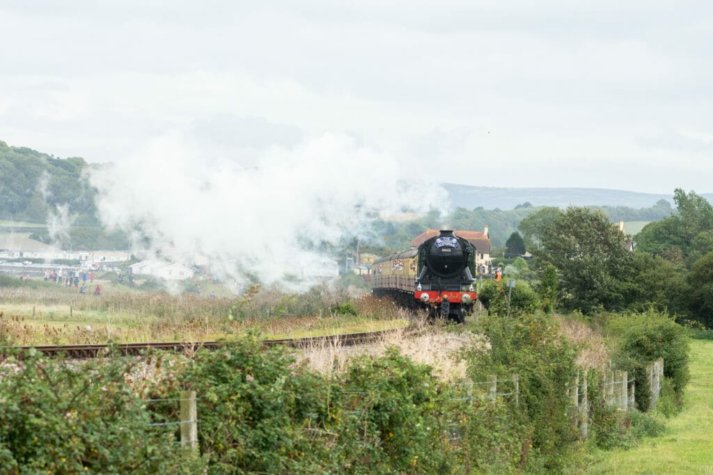 The flying Dutchman train travelling along the West Somerset Railway